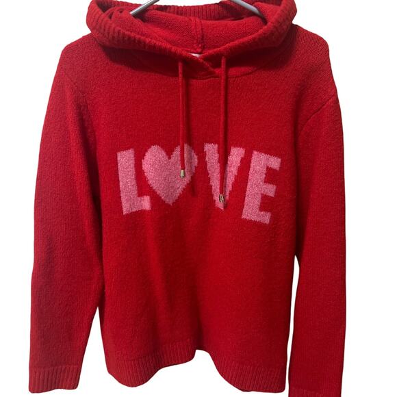 Cupcakes and Cashmere Women's Red Pink LOVE Sweater Hooded Size Medium lovecore - Picture 1 of 5